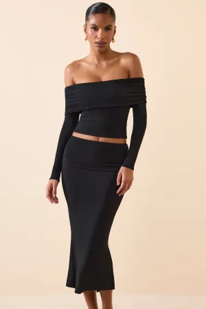 One size fits most Modal Mid-Rise Midaxi Skirt in Black