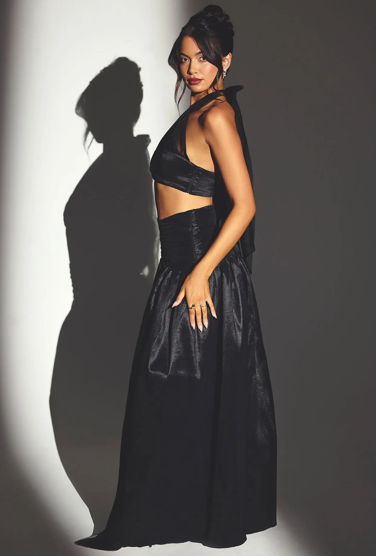 Woven Twill Voluminous Maxi Skirt in Jet Black Chill Wear
