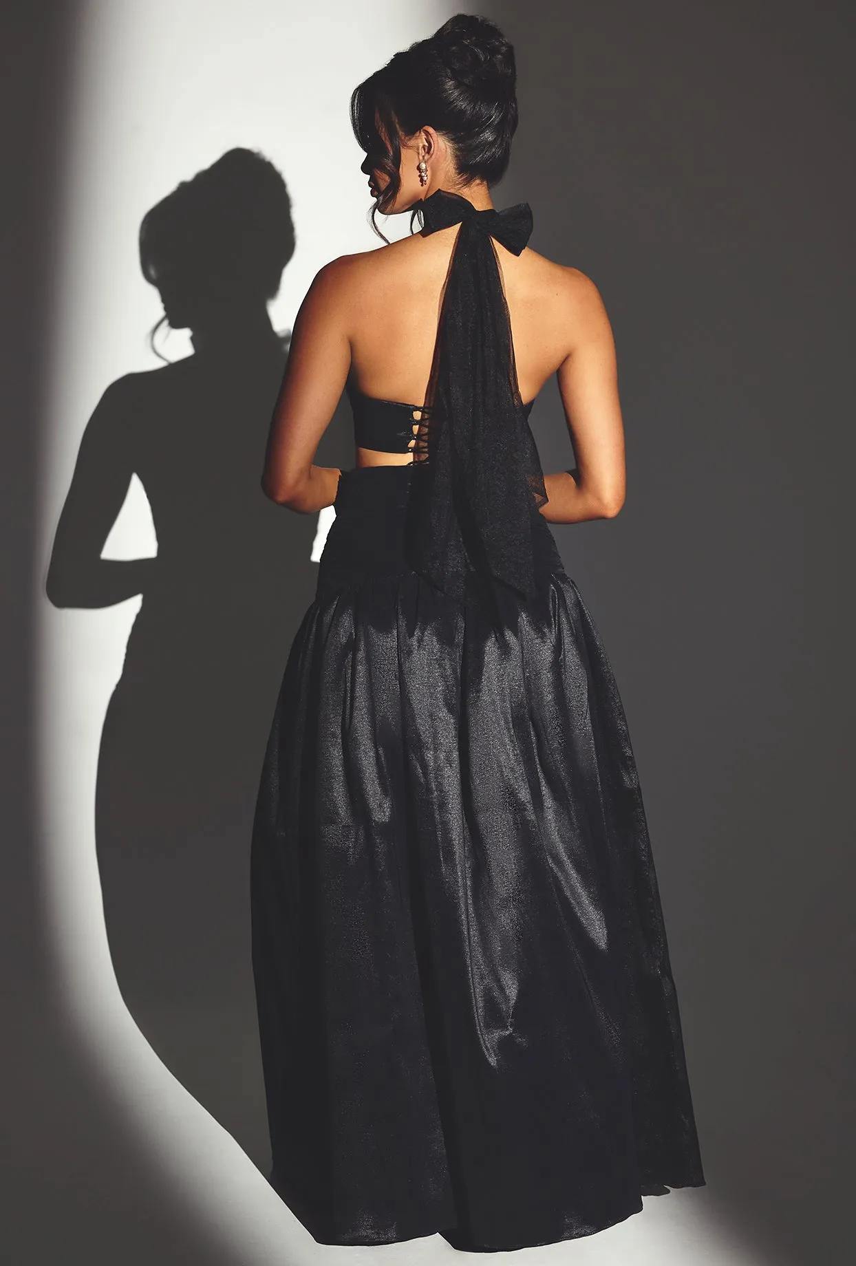 Woven Twill Voluminous Maxi Skirt in Jet Black Simple Flow