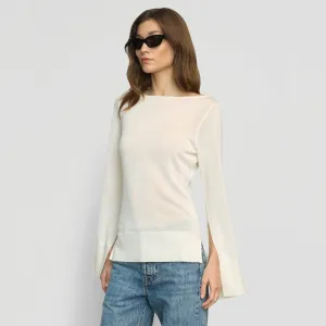 Keegan Semi-Sheer Slit-Neck Knit Top Eco Conscious Processing