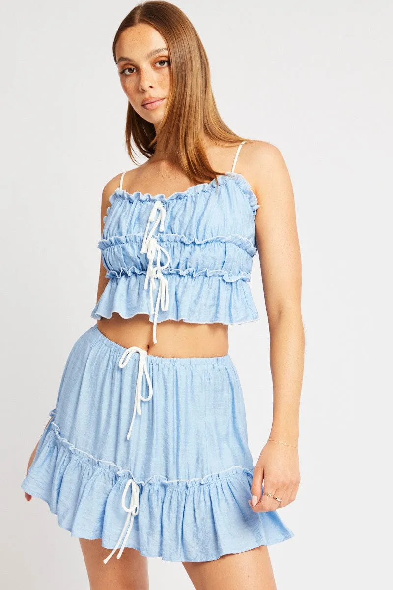 Fashion Detail Blue Skater Skirt Tiered Mini