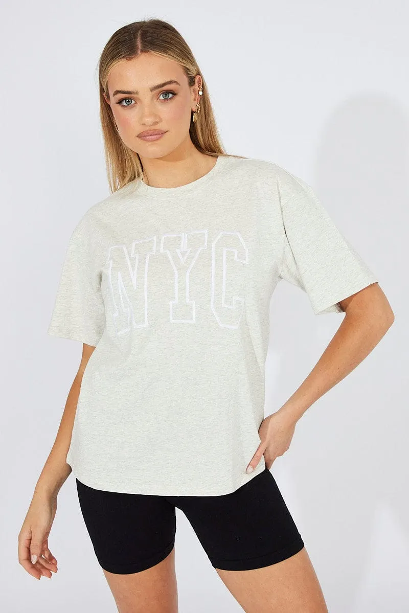 Trendy popularity Grey Graphic Tee Short Sleeve