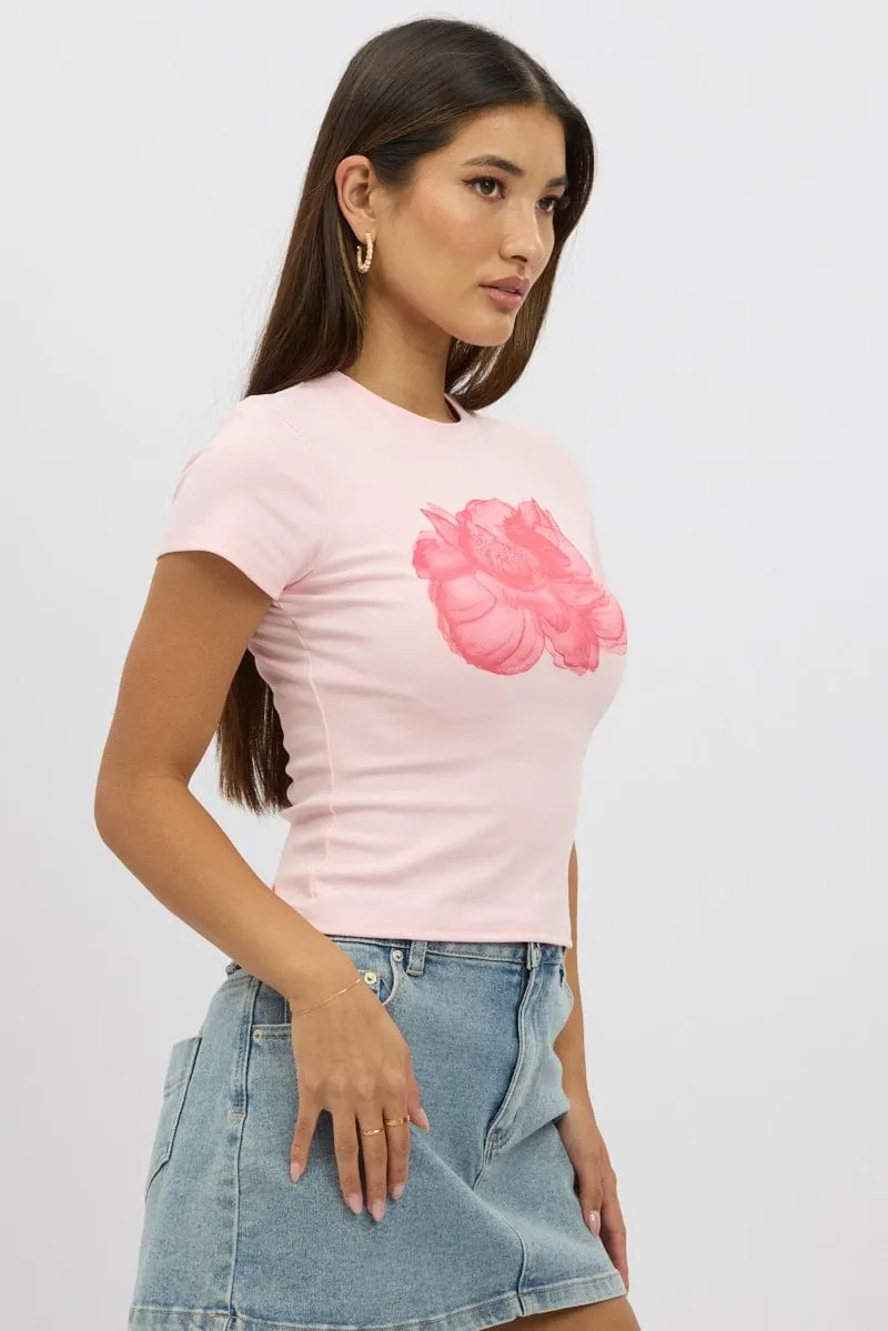 Versatile Piece Pink Graphic Tee Short Sleeve