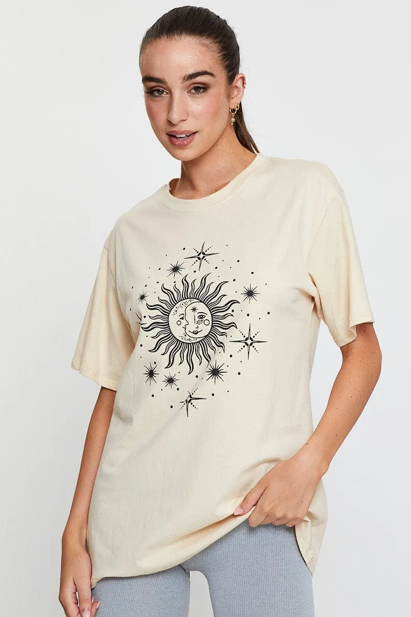 Beige Graphic T-Shirt Short Sleeve safe for skin