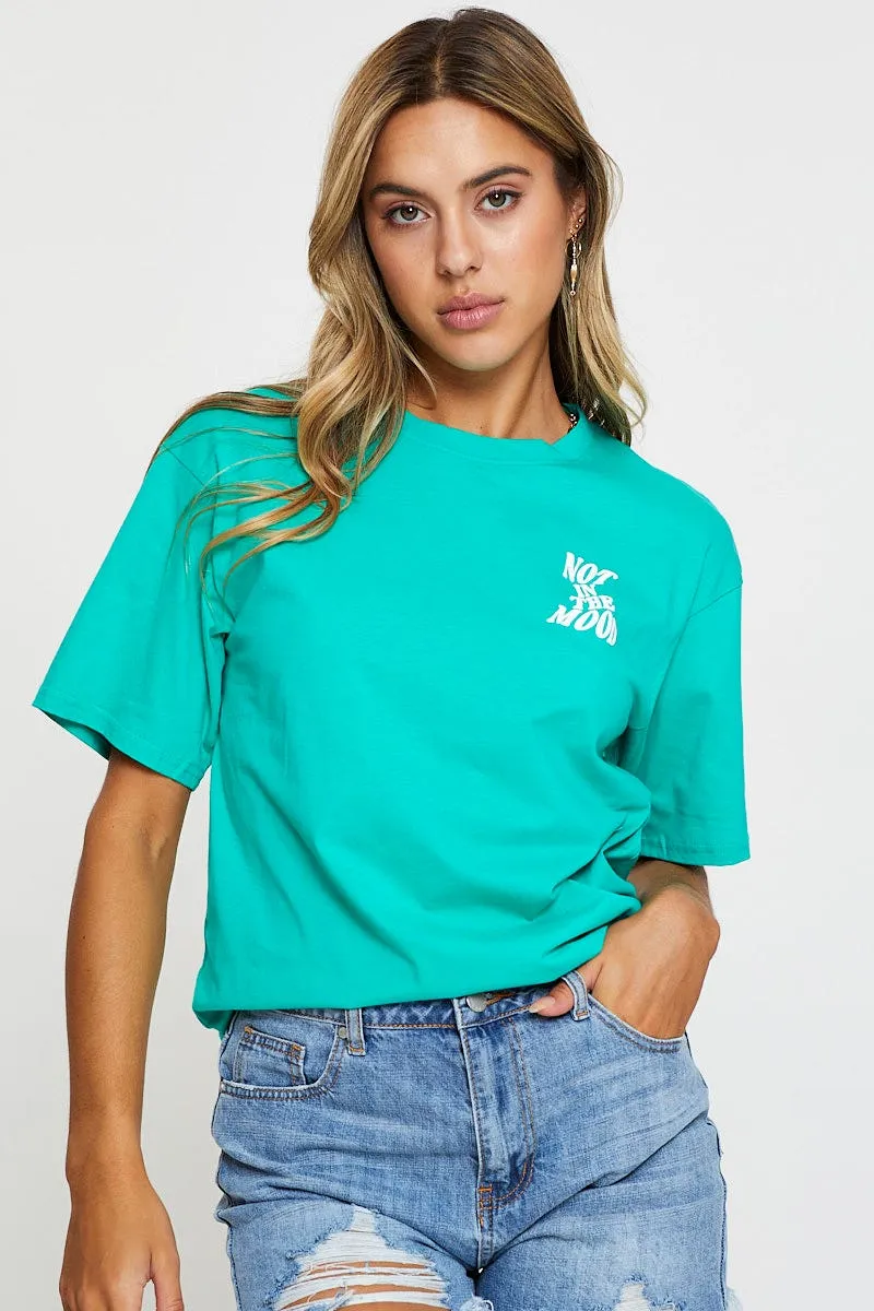 Green Graphic T Shirt Short Sleeve Holiday Casual