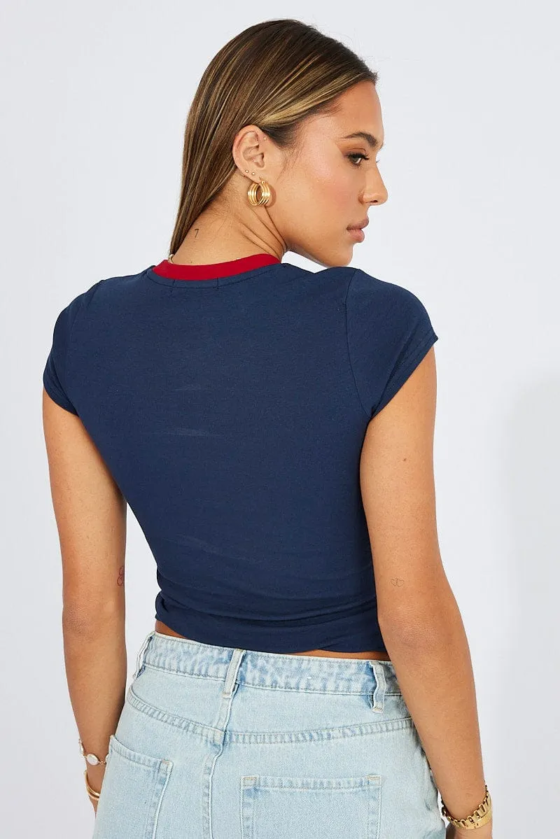Blue Graphic Tee Short Sleeve Breathable Essentials Long sleeved warmth