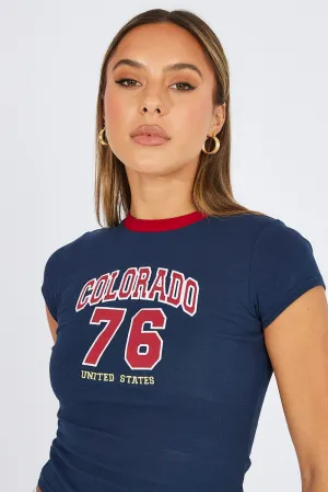 Blue Graphic Tee Short Sleeve Regular fit normality