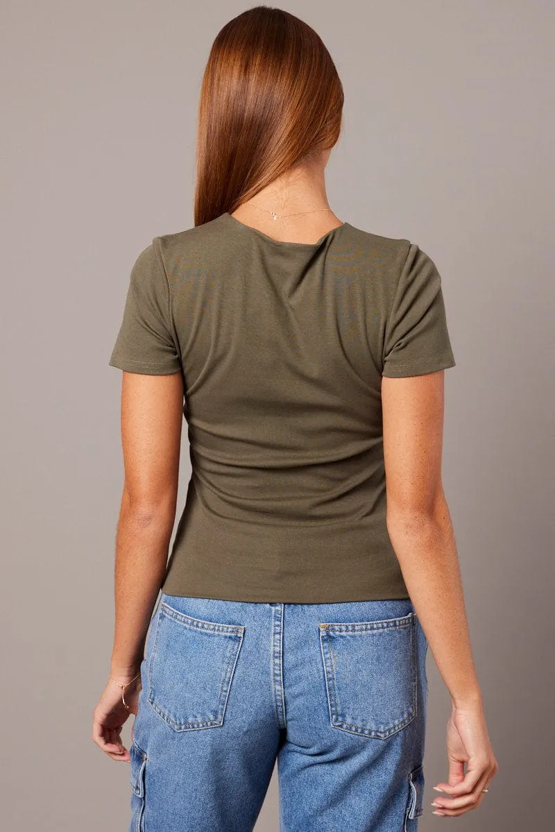 Green T Shirt Short Sleeve Round Neck Longline Lined WrinkleResistant Trendy Jacket