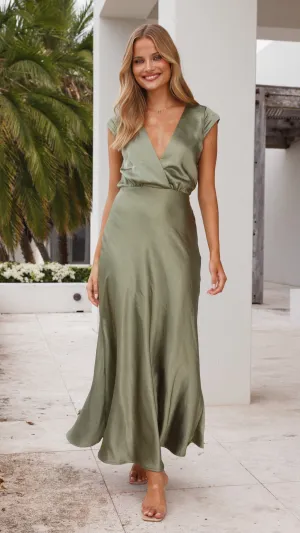Selma Maxi Dress - Olive Rain Safe Window Glow