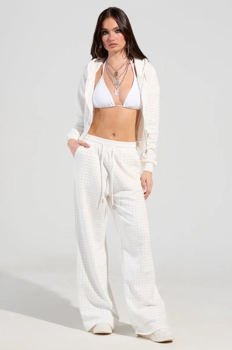 dancing suitable Effortless Look BUBBLES RHINESTONE EMBELLISHED ZIP UP SWEATSHIRT IN WHITE