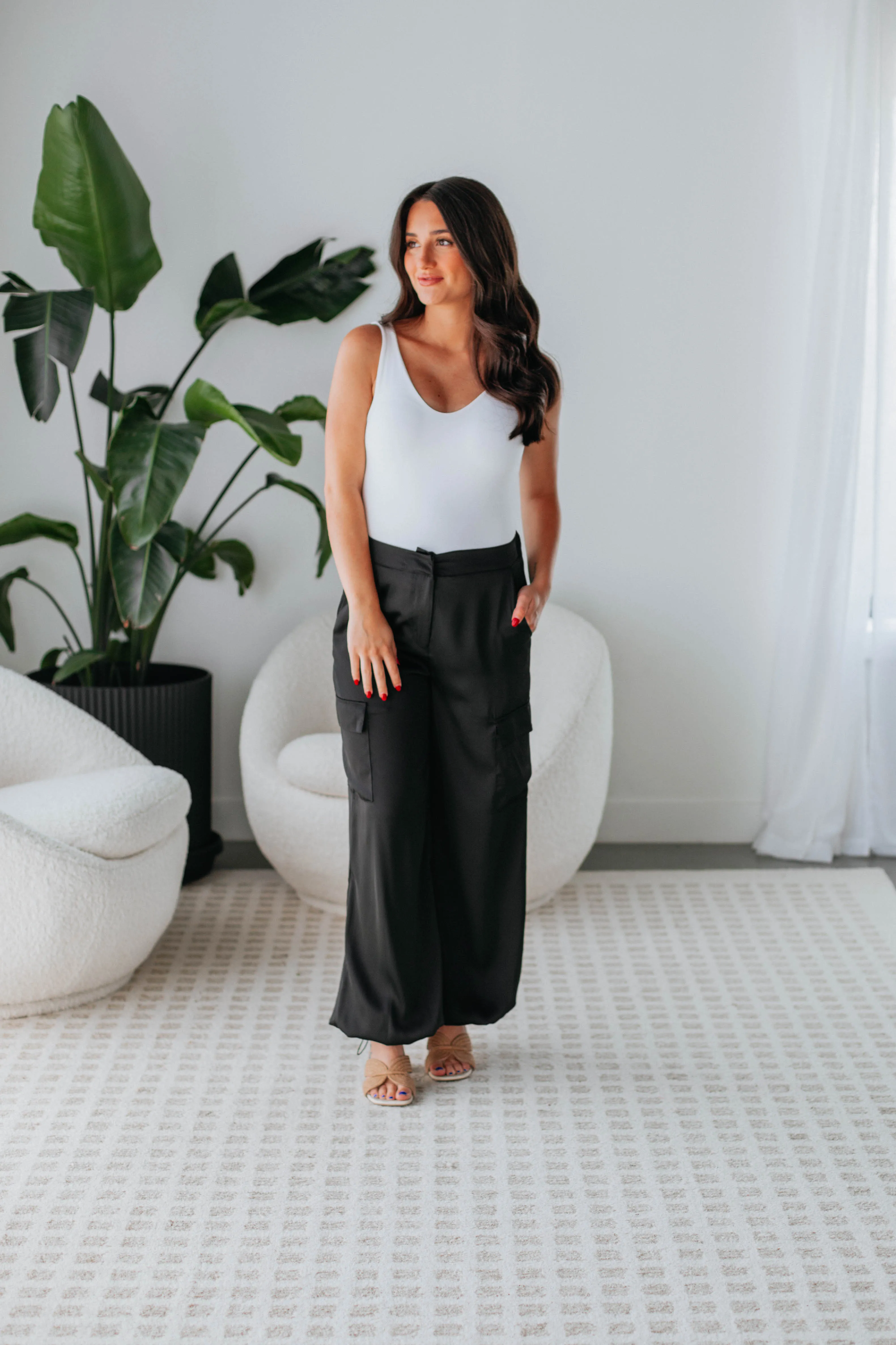 Stylish Fit Adara Satin Cargo Pants - Black
