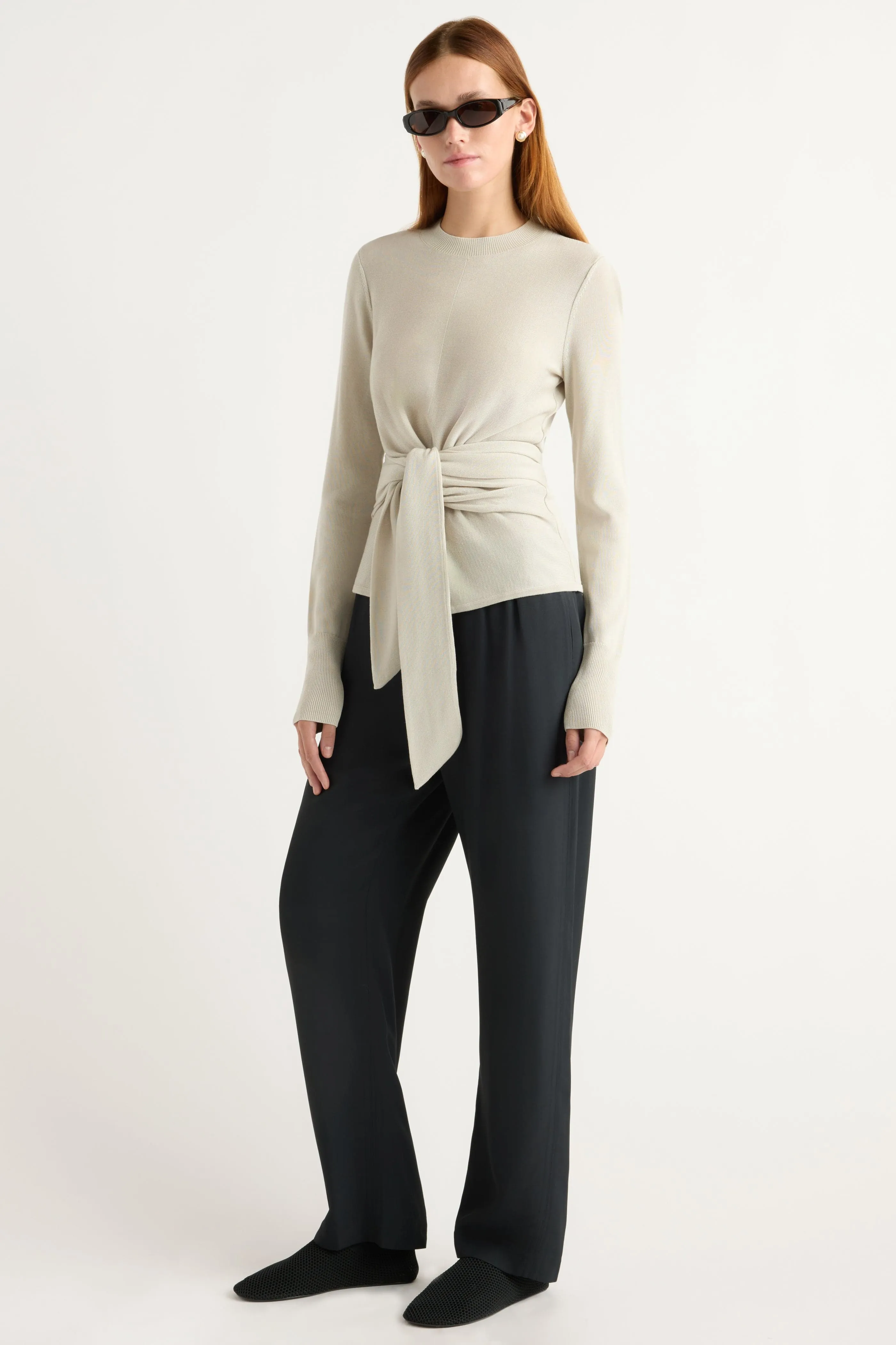 Relaxed Layers Robin Tie-Front Tencel-Wool Sweater