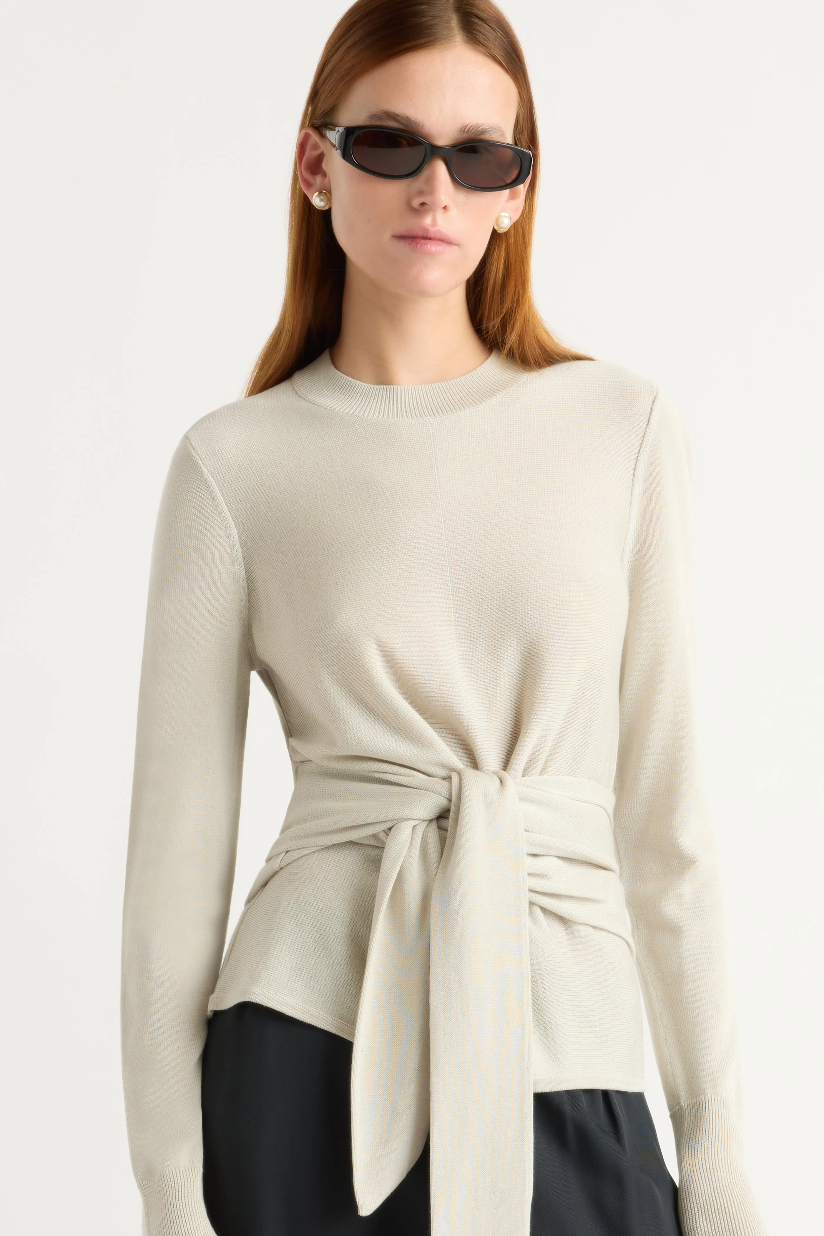 Robin Tie-Front Tencel-Wool Sweater Stylish Design Textured Fabric