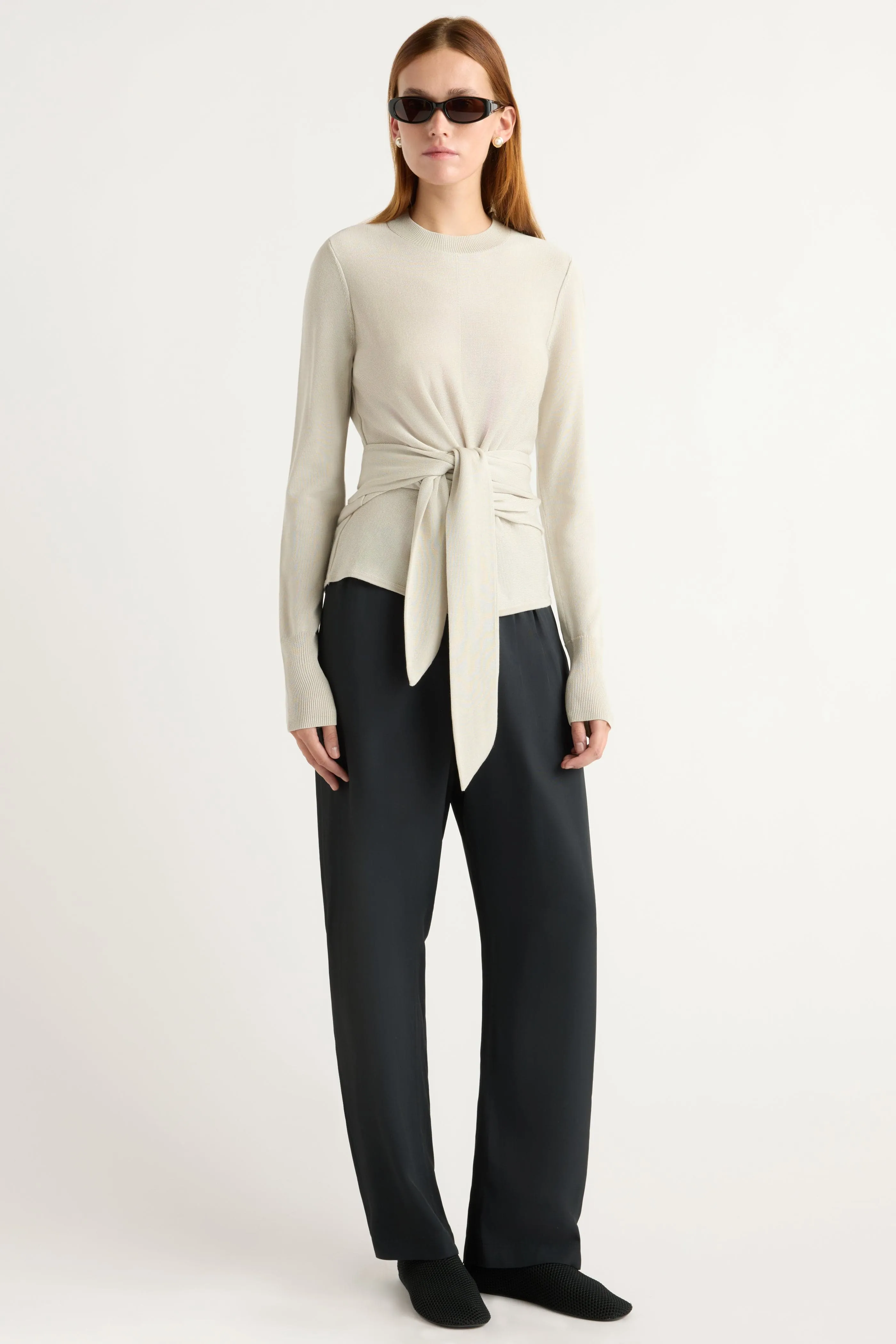 Durable Reinforced Elbows Robin Tie-Front Tencel-Wool Sweater