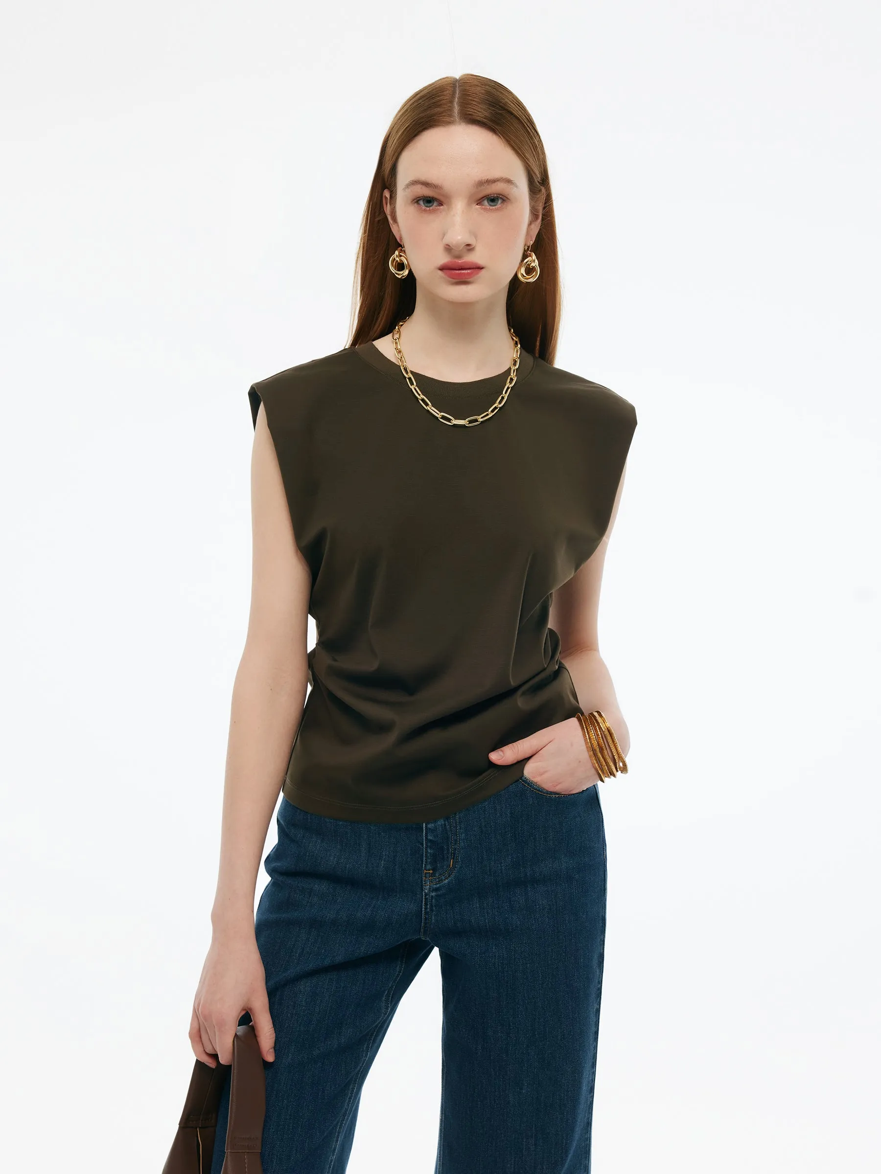 Tencel-blend Ruched Waist Women Knit Tank Top border patrol port
