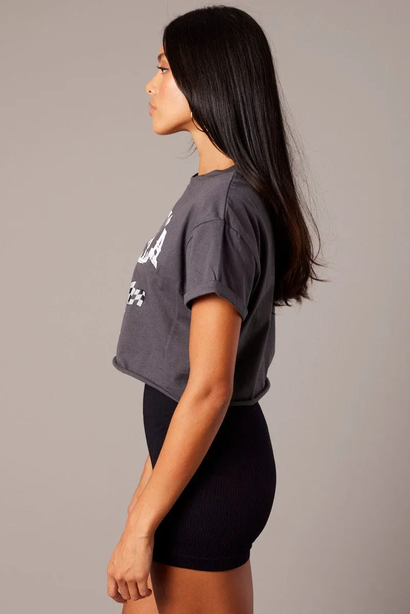 Grey Graphic Tee Short Sleeve Lightweight Comfort Wear