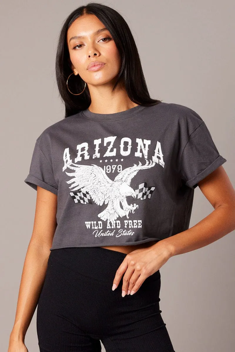 Grey Graphic Tee Short Sleeve Heather Jersey Material