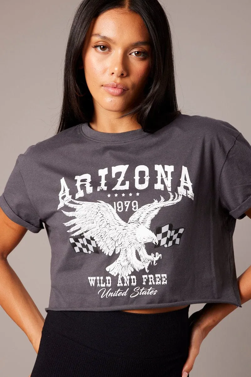 Grey Graphic Tee Short Sleeve Value for Money stain resistant coating