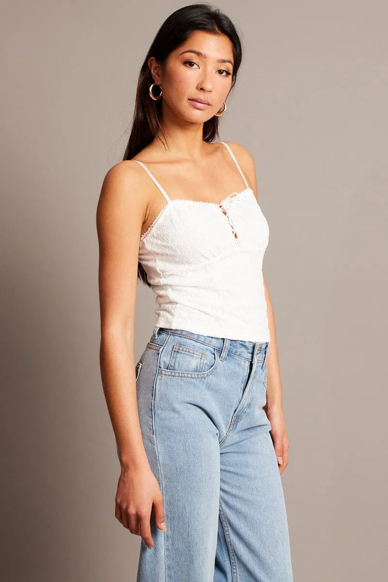 White Lace Top Singlet Flight Fit Soft Sweater