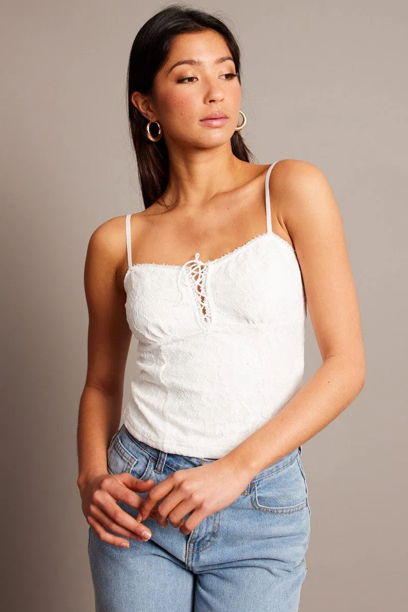 SmoothEdging Run Ready White Lace Top Singlet