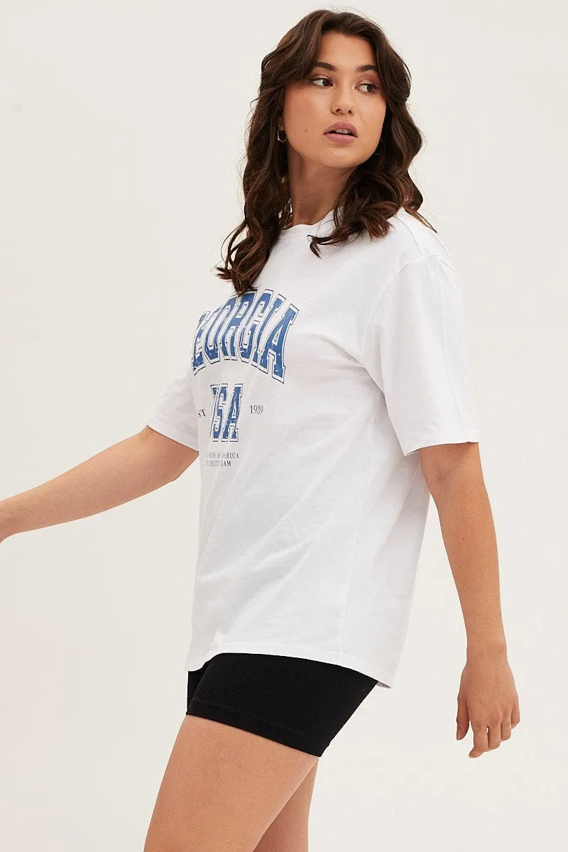 White Short Sleeve Graphic Tee Cotton Jersey Functional Fashion Cool Layering