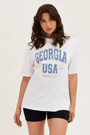 White Short Sleeve Graphic Tee Cotton Jersey Non Iron Finish