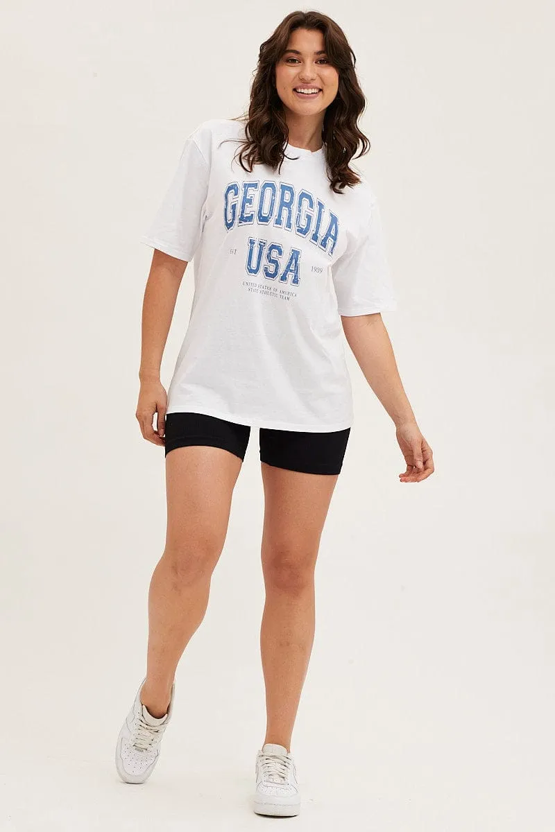 Fit For Movement Comfortable Style White Short Sleeve Graphic Tee Cotton Jersey