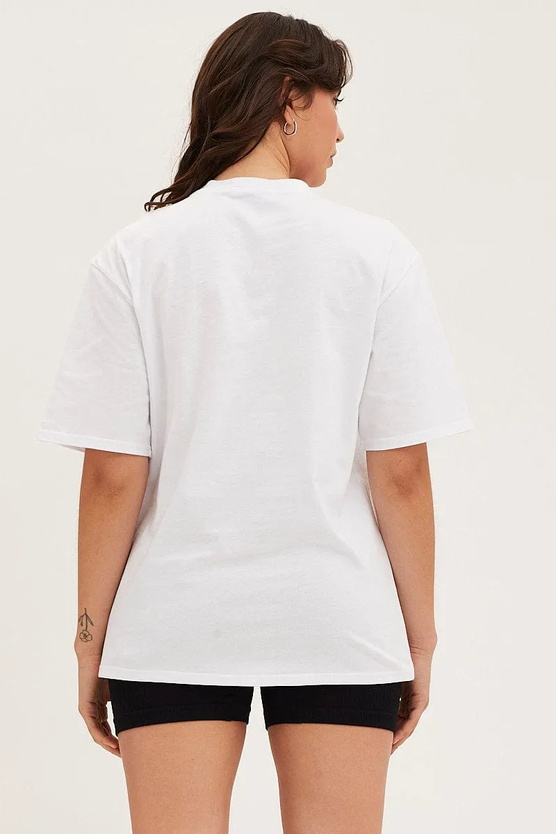Light Casual Wear Smooth Neckline White Short Sleeve Graphic Tee Cotton Jersey