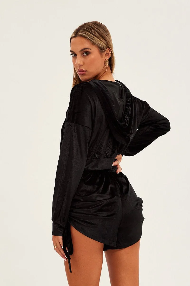 Black Velvet Shorts Anti Static Finish artisanal quality