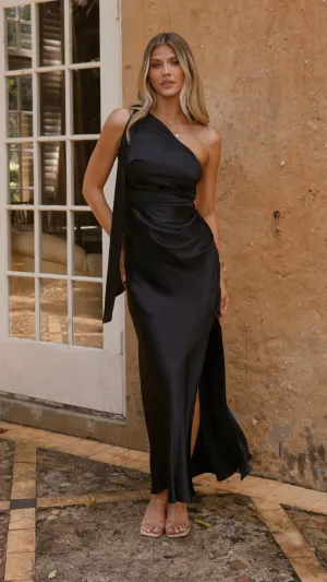 Halle One Shoulder Maxi Dress - Black Cherry Bloom Flowing silhouette dress