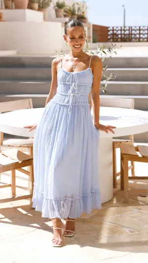 Soft drape summer gown Gray Mist Halo Maxi Dress - Blue / White