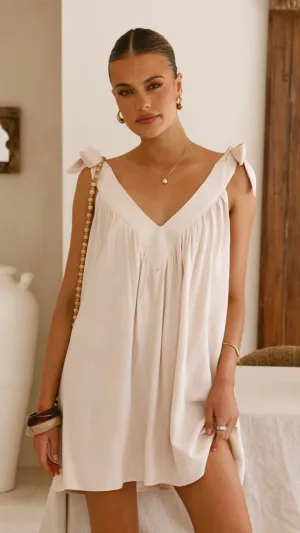 Lanna Mini Dress - Beige Antimicrobial Coating