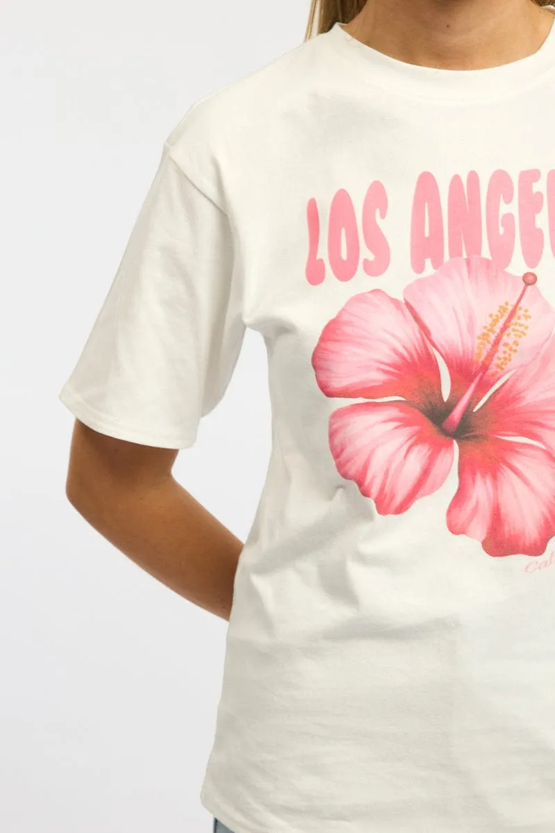 White Graphic Tee Short Sleeve Recycled Polyester Trendy Comfort