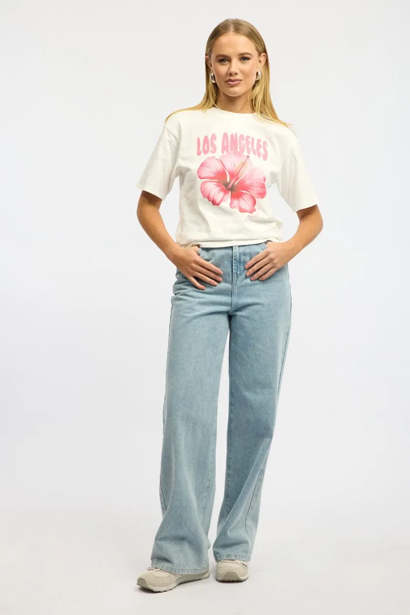 White Graphic Tee Short Sleeve Multi Directional Stretch Daily Outfit Style