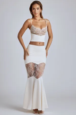 Lace Panel Fishtail Gown Skirt in Ivory Business Meeting Quick Fit