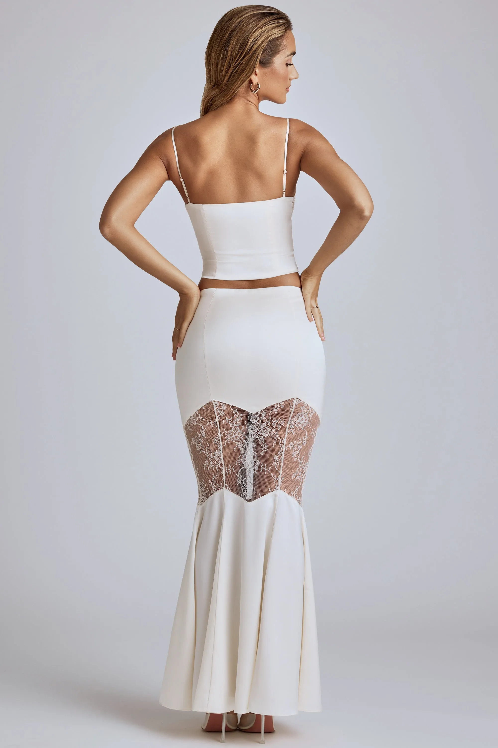 Lace Panel Fishtail Gown Skirt in Ivory Year Round Style