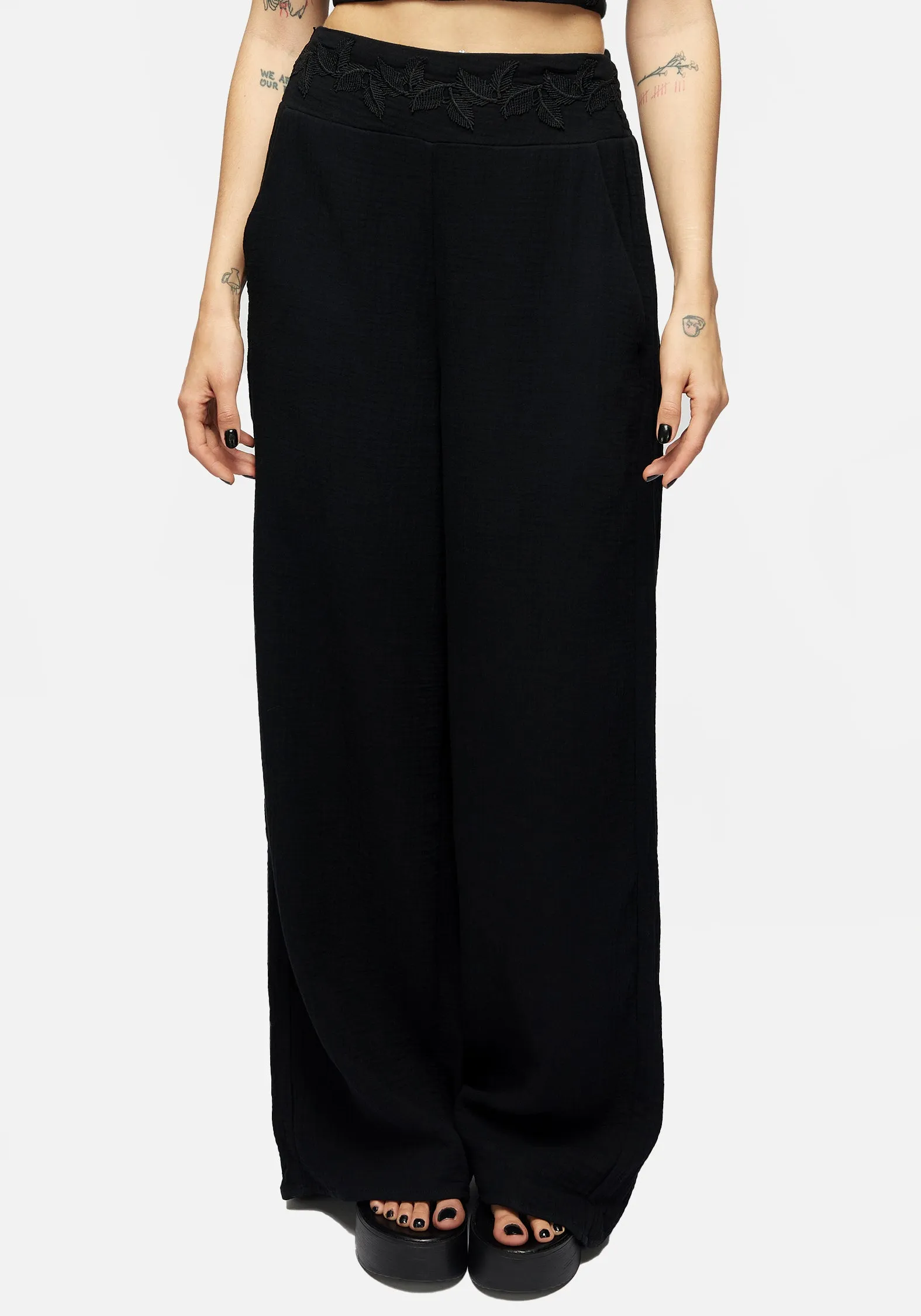 Vine Textured Wide Leg Trouser Flexible Gusset Design