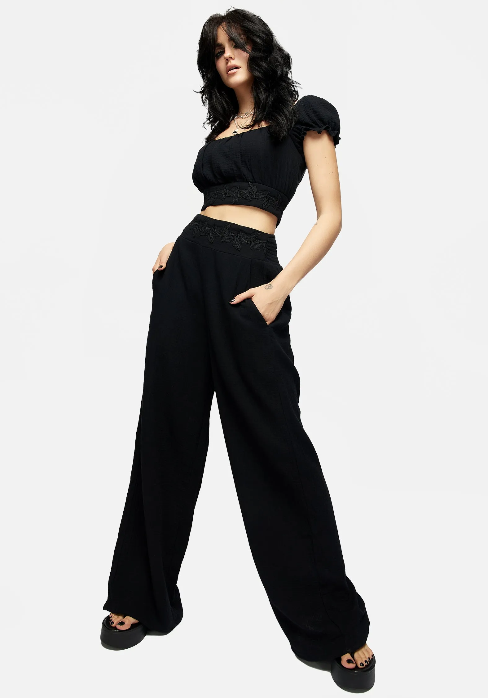Vine Textured Wide Leg Trouser Chic casual