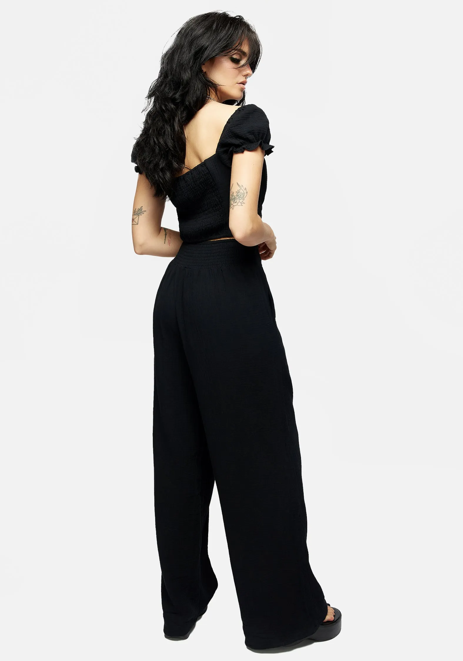 Abrasion Resistant Material Vine Textured Wide Leg Trouser