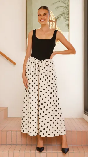 Leoni Maxi Dress - Oat/Black Spot Twill Glow Summer Glow