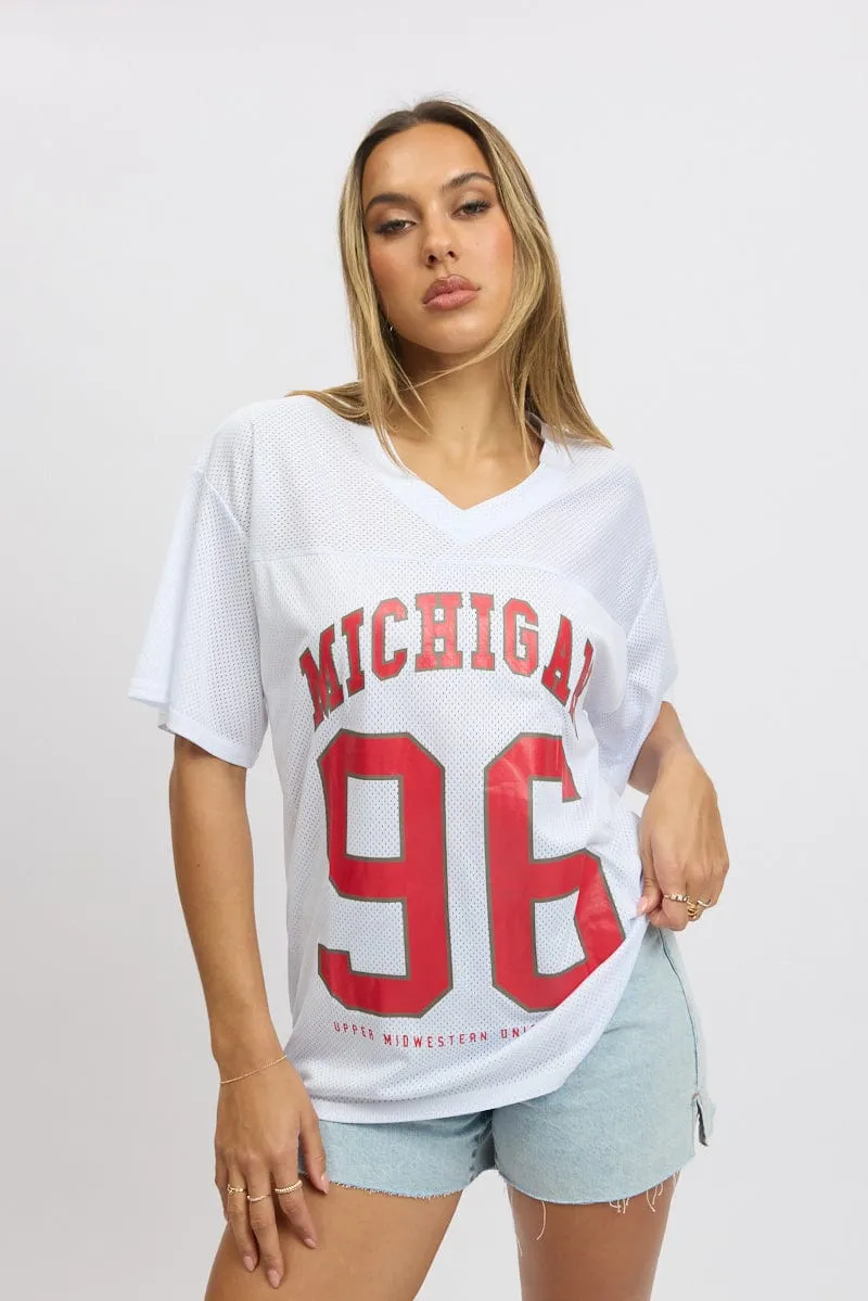 Circular Knit Construction White Sports Tee Short Sleeve