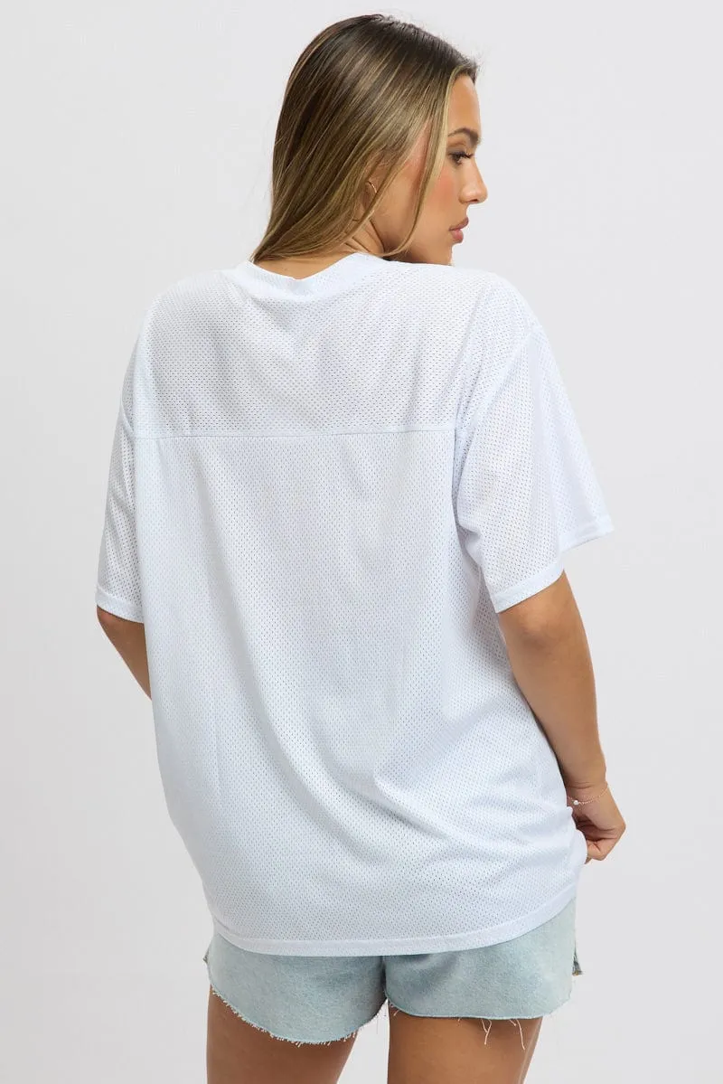 White Sports Tee Short Sleeve Street Casual Look