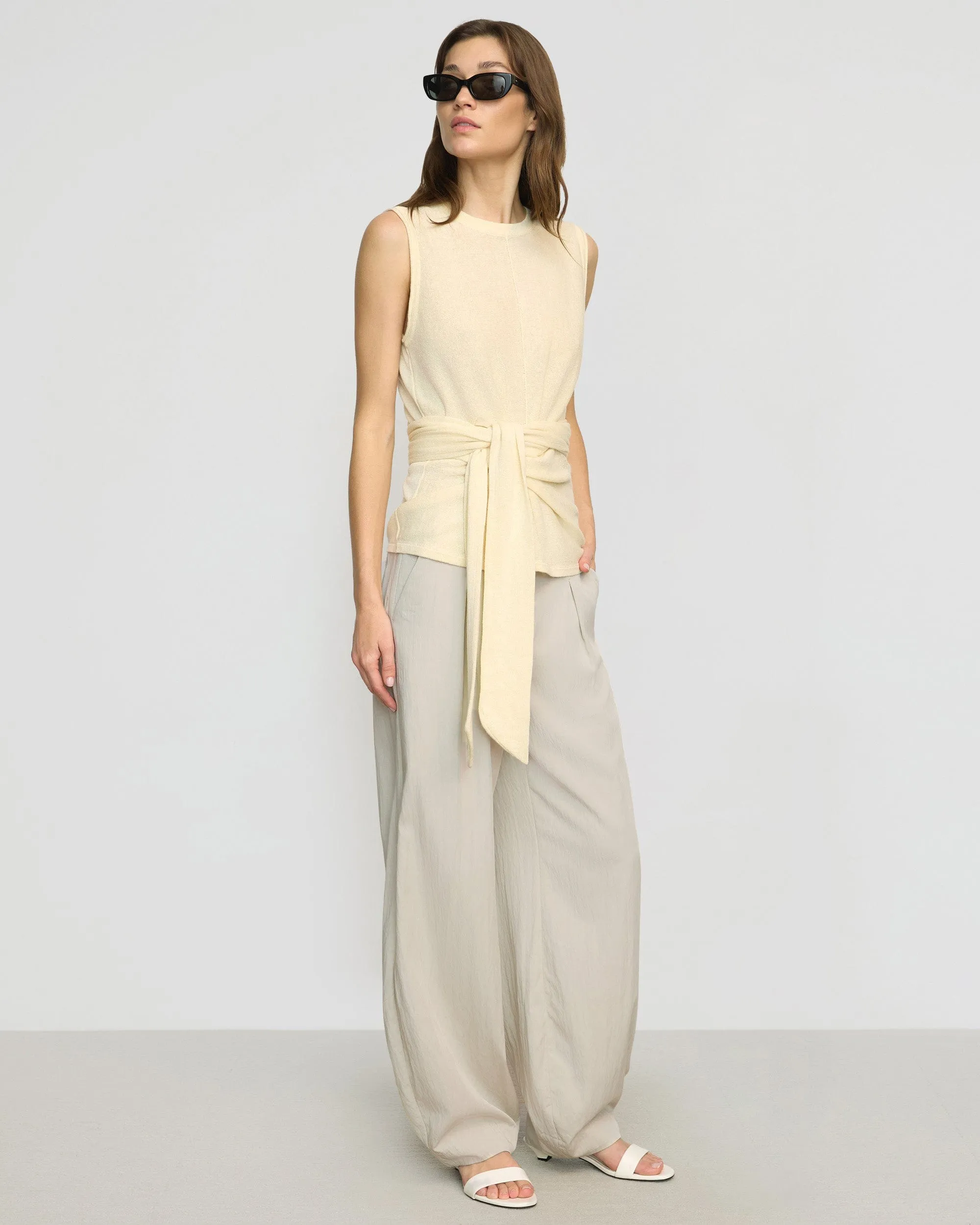 Luxe Wear Rois Tie-Front Linen-Cotton Top