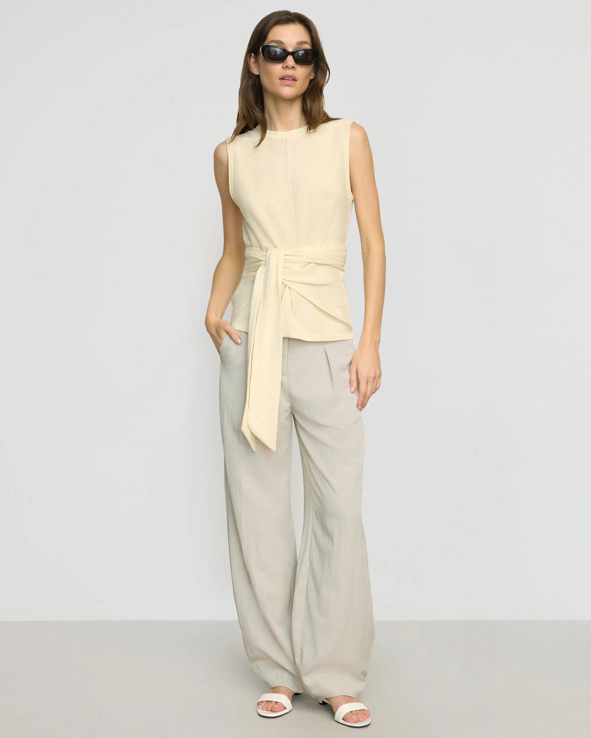 Rois Tie-Front Linen-Cotton Top Luxury Fiber Blend