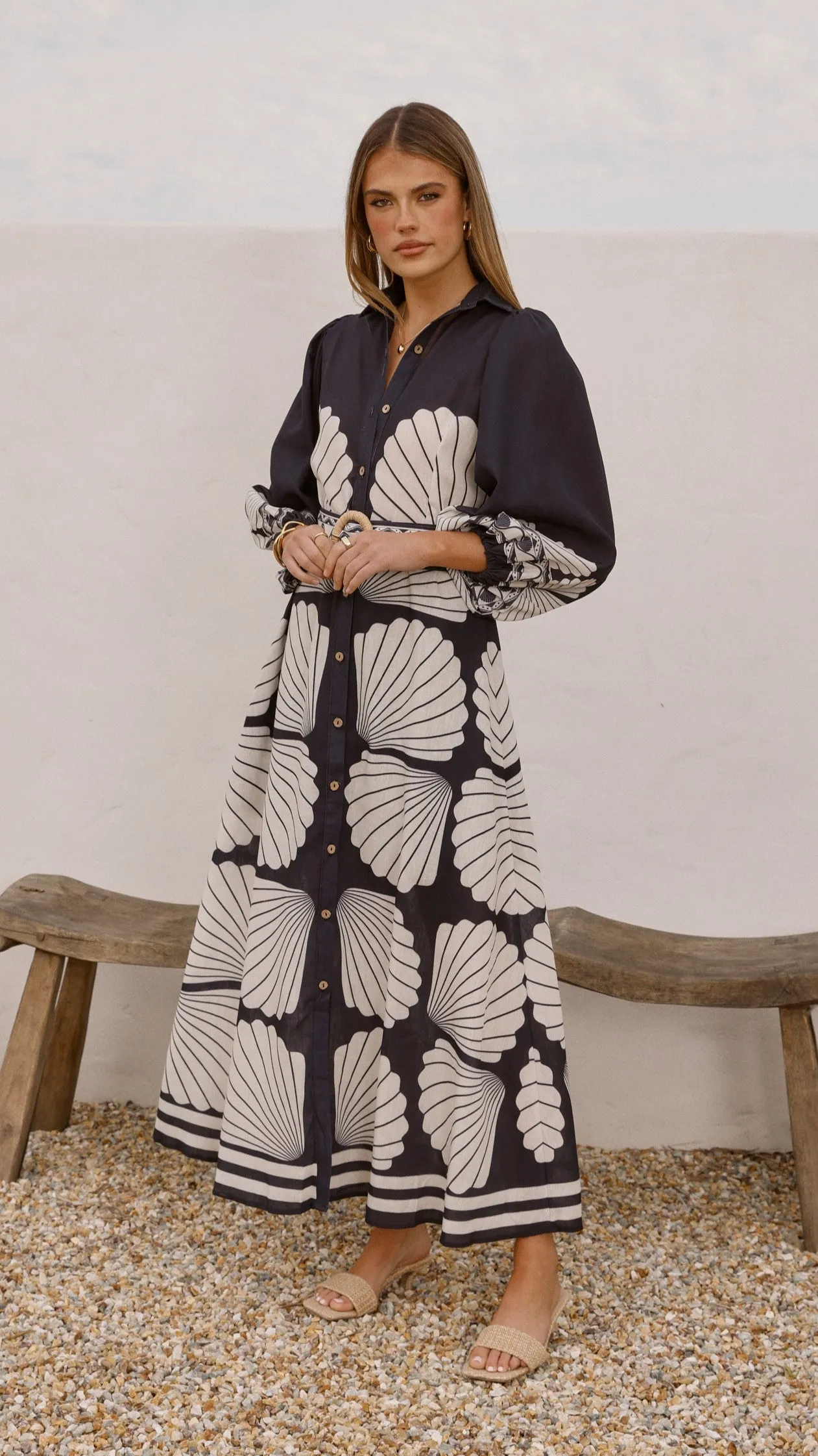 Flower Path Cheyenne Long Sleeve Maxi Dress - Black