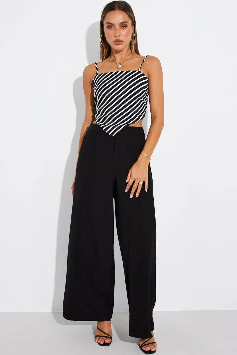 Aerated Seam Placement Black Stripe Scarf Cami Top Singlet