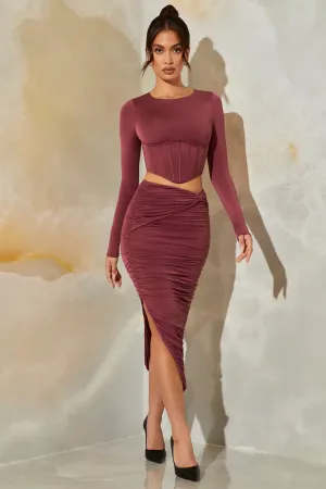 Ruched Maxi Skirt in Dark Mauve yoga session Classic Touch