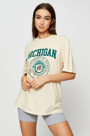 Cool and casual Beige Graphic T Shirt Short Sleeve
