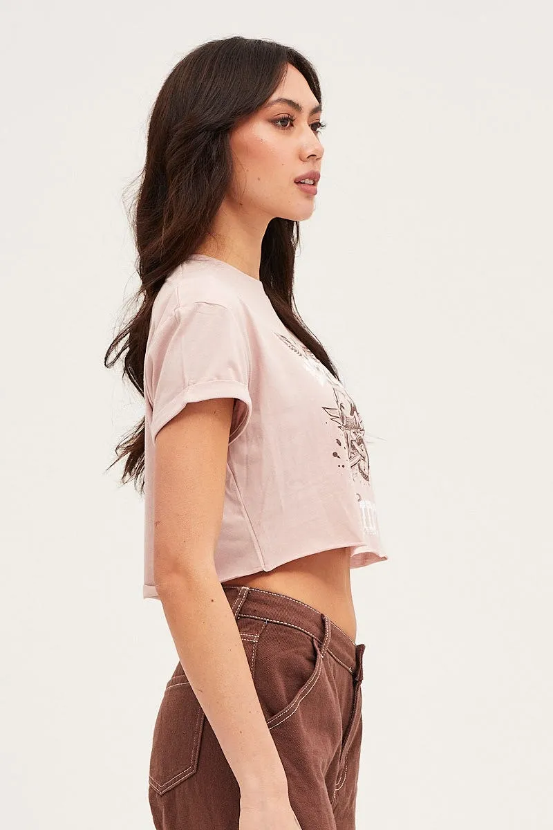 Basic Wear Outdoor Outfit Style Pink Short Sleeve Crop Tee