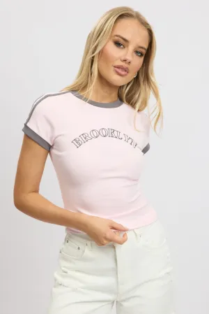 long sleeved Pink Graphic Tee Short Sleeve